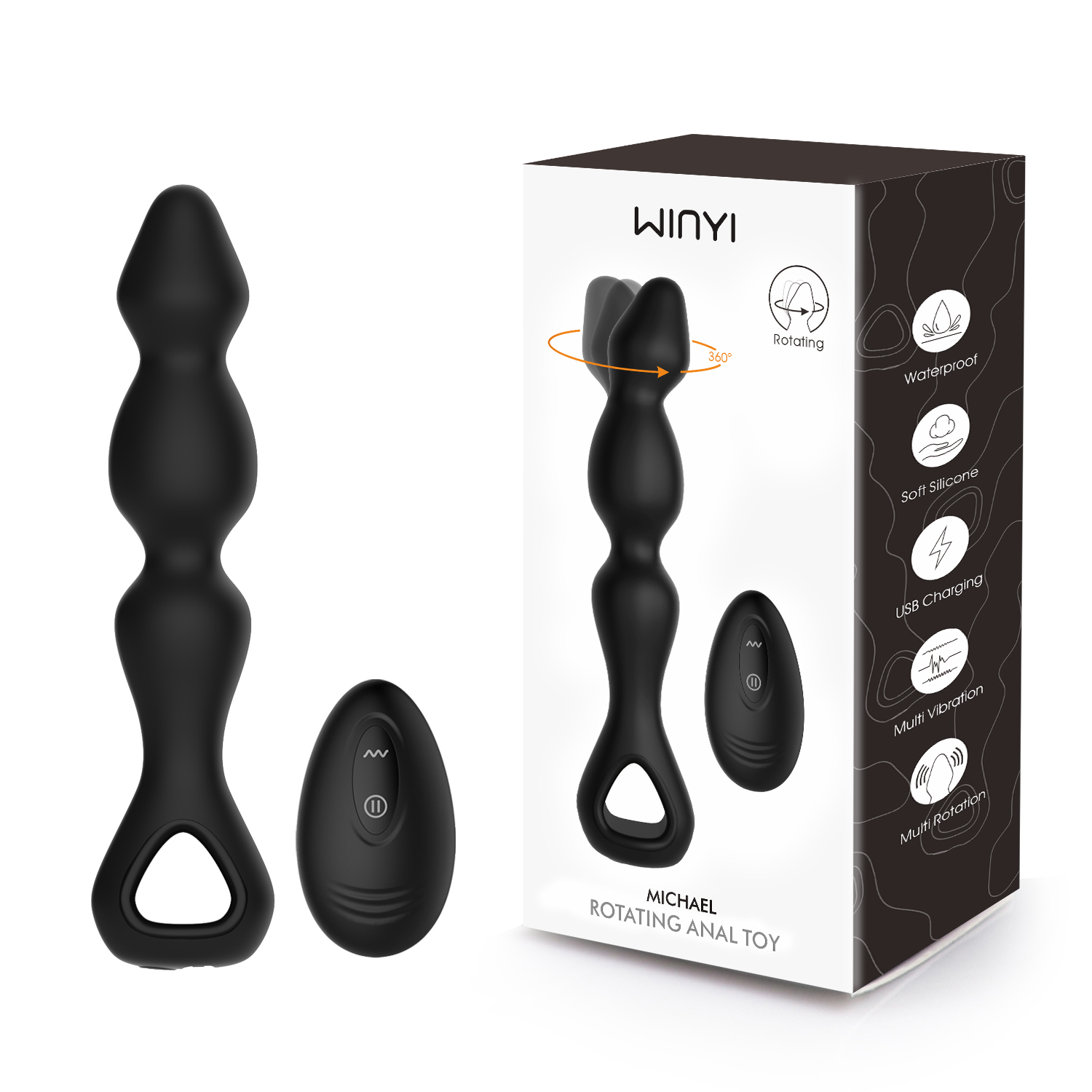 New Silicone Anal Bead Stick Vibrator-WY0686 MICHAEL by WINYI sex toy supplier-360° Rotation Vibrating Anal Plug Beaded Vibratorfor Men and Women